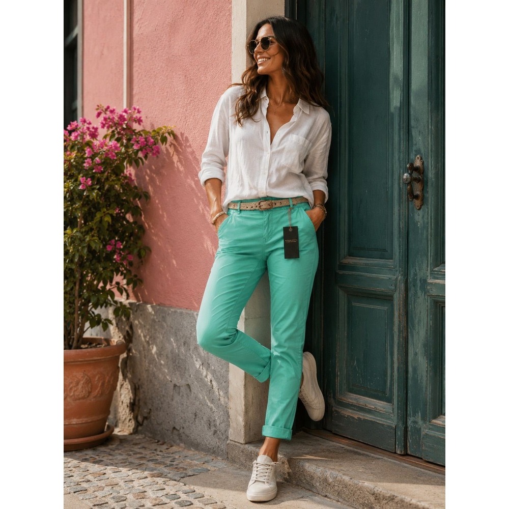 Maison Scotch Women's Mint Green Chino Pant  – Size 27/32